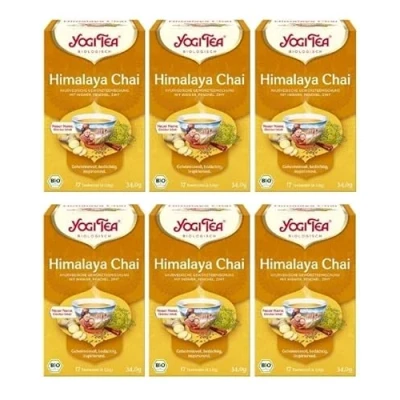 Abbildung von Yogi TEA, Himalaya, Ayurvedischer Bio Gewürztee von Natur aus koffeinfrei, Mischung Ingwer, Fenchel und Zimt, Tee 6er Pack, 6x17 Beutel (102 Teebeutel insgesamt), Ideal als Geschenk