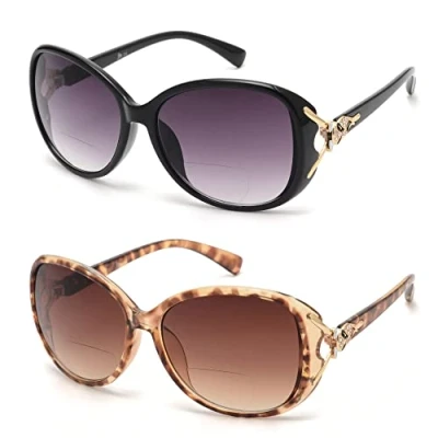 Abbildung von JM Klassisch Bifokal Lesebrille Platz Stylish Gradient Sonnenbrillen Leser für Damen Schwarz+Braun +3.5