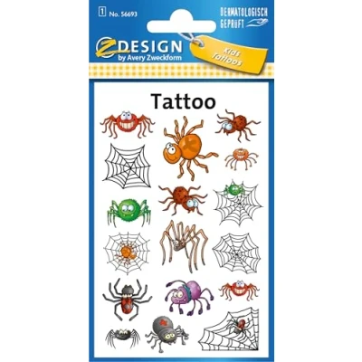 Abbildung von AVERY Zweckform 56693 Tattoo Kinder 17 Stück (Temporäre Tattoos Spinnen, wasserfest, Klebetattoos, Kindergeburtstag, Mitgebsel, Partyspiele Preise, zum Spielen, Jungen)