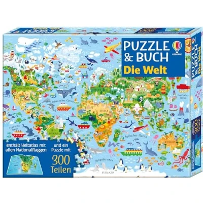 Abbildung von Puzzle und Buch: Die Welt: 300 teiliges plus Begleitbuch ab 7 Jahren