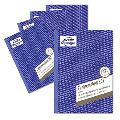 Abbildung von AVERY Zweckform 307 5 Zählprotokoll für offene Ladenkassen (A5, von Steuerberatern empfohlen, Deutschland, zur einfachen und nachvollziehbare Zählung des Barbestands, 50 Blatt) 5er Pack weiß