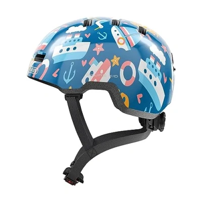 Abbildung von ABUS Kinderhelm Skurb Kid robuster Fahrradhelm im Skater Look mit Platz für einen Zopf und vielfältigen Designs Mädchen Jungen Blau Seefahrt Motiven, Größe M
