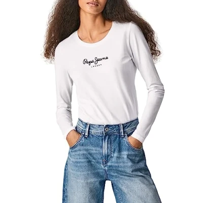 Abbildung von Pepe Jeans Damen T Shirt New Virginia Ls N, Weiß, S