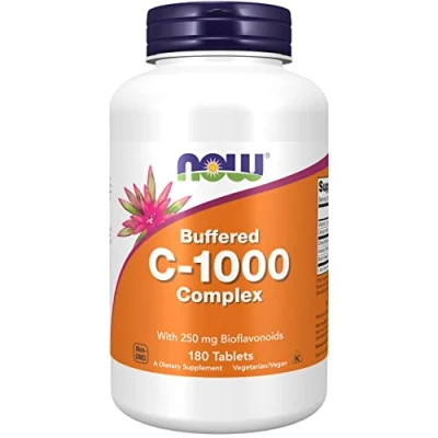 Abbildung von Now Foods Buffered C 1000 Complex (gepuffertes Vitamin Komplex), 1000mg, mit Flavonoiden, 180 vegane Tabletten, Laborgeprüft, Glutenfrei, Sojafrei, Ohne Gentechnik