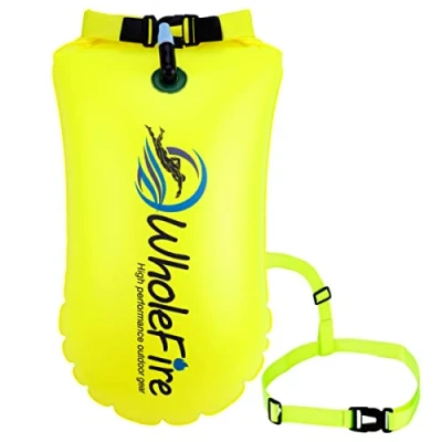 Abbildung von WholeFire Schwimmring 20L, wasserdicht, aufblasbar, Sicherheitsschwimmer für Wassersport, Freiwasserschwimmer, Triathleten, Kajakfahrer und Schnorchel Sehr sichtbarer Schleppschwimmer (gelb)