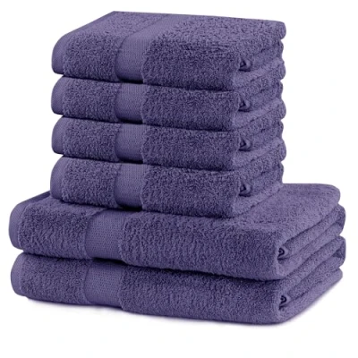 Abbildung von DecoKing 6er Set Baumwolle Qualität 525g/m² 4 Handtücher 50x100 cm und 2 Badetücher 70x140 violett saugfähig Marina