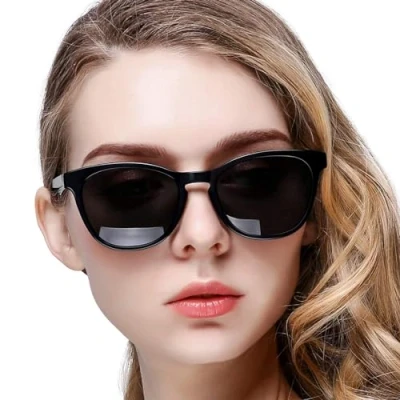 Abbildung von KANASTAL Sonnenbrille Damen Polarisiert Schwarz Glänzend Klassisch Retro Vintage Sonnenbrillen Frauen mit UV400 Schutz