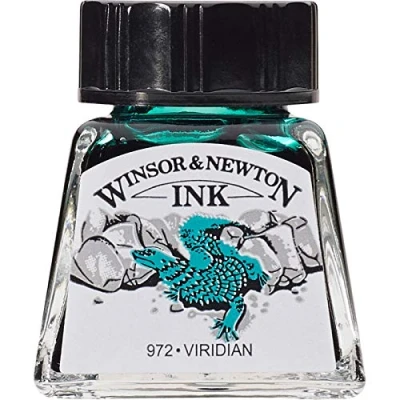 Abbildung von Winsor &amp; Newton 1005692 Drawing Inks Zeichentusche für Kalligraphen, Illustratoren, Grafikern, Künstler wasserbeständige Farben, herrvorragender Transparenz, 14ml Flasche Viridian