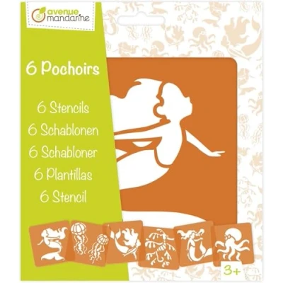 Abbildung von Decopatch Avenue Mandarine PO010C Set mit 6 Schablonen 15x15 cm, für Kinder, Meerjungfrauen und Meerestiere, 1