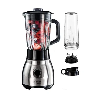 Abbildung von Russell Hobbs Standmixer 2 in 1 [1,5l Glasbehälter Mixer &amp; 0,6l Mini Smoothie Maker To Go Trinkflasche inkl. Deckel] Spülmaschinenfest, Impuls /Ice Crush Funktion, Becher BPA frei, Edelstahl 23821 56