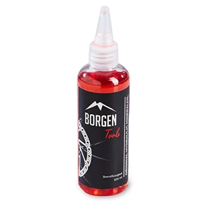 Abbildung von Borgen Mineralöl geeignet für Shimano hydraulische Scheibenbremsen 100 ml Bremsflüssigkeit mehrere Entlüftungsvorgänge kompatibel mit Entlüftungskit Fahrradbremse rot