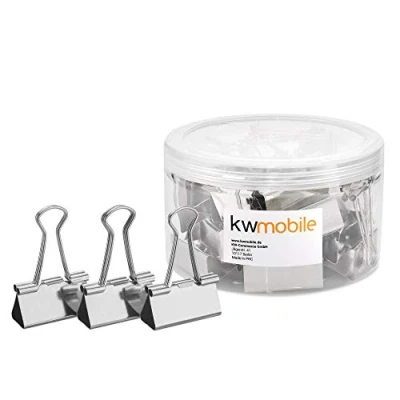 Abbildung von kwmobile 24x Foldback Klammern Set 41mm Vielzweckklammer Büro Dokumenten Clips Metall Maul Klammer Klemmen in Silber