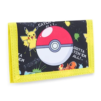 Abbildung von Pokemon Faltbare Geldbörse Kinder, Geldbeutel mit Münzfach &amp; Kartenfächern (Schwarz/Gelb)