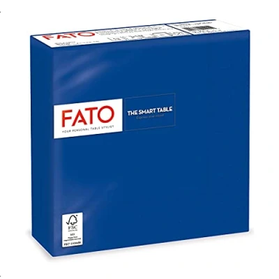 Abbildung von FATO Einweg Papierservietten, Ideal für informelle Mittagessen und Buffets, Packung mit 50 Servietten, Größe 33x33, 4 fach gefaltet, 2 lagig, Farbe Mitternachtsblau, 100% reines Zellulosepapier