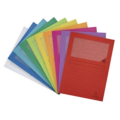 Abbildung von Exacompta 50150E 100er Pack Fenstermappen Super PEFC zertifiziert Karton 160g/m² praktisch und robust für DIN A4 farbig sortiert Dokumentenmappe Einschlagmappe