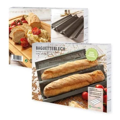 Abbildung von Wundermix Baguette Blech mit Antihaftbeschichtung Backform für 3 Baguettes Backblech Stangenbrote Baguetteform Brotbackform Zubehör Backen