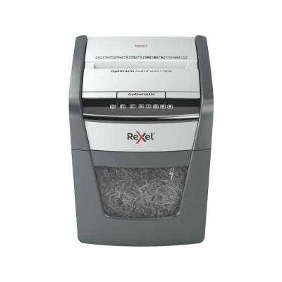 Abbildung von Rexel Optimum AutoFeed+ 50X Automatischer Aktenvernichter, 50 Blatt automatisch, Sicherheitsstufe P4, Partikelschnitt, für Zuhause / Home Office, 20 Liter Abfallbehälter, 2020050XEU