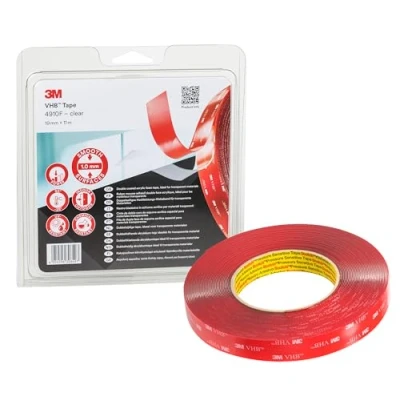 Abbildung von 3M VHB 4910F Montage Klebeband doppelseitig Transparent, ermöglicht das Fügen transparenter Materialien mit praktisch unsichtbarer Klebstoffschicht 19mm x 11m, 1.0mm (1 er Pack)