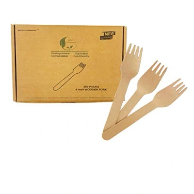 Abbildung von Natürliche Einweg Holzgabeln, 200 Pcs Holzbesteck Gabeln Besteck für Partys, Picknick &amp; Mehr, 100% Biologisch Abbaubares, Kompostierbar Umweltfreundlich