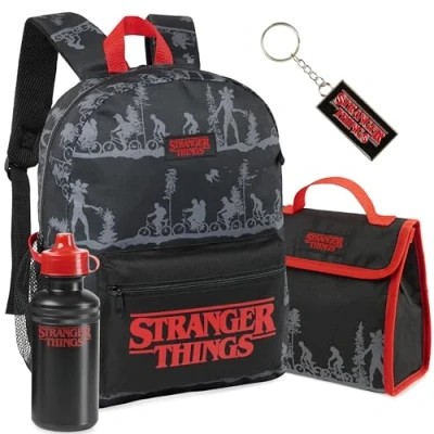 Abbildung von Stranger Things 4er Schulrucksack Set mit Schulranzen, Lunchtasche, Trinkflasche 537 ml &amp; Keyring
