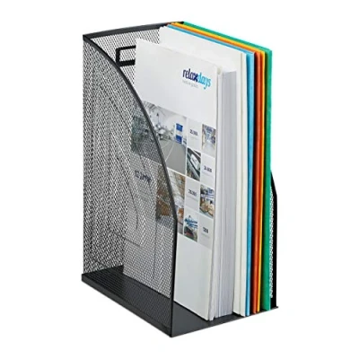 Abbildung von Relaxdays Stehsammler Metall, DIN A4, Stehordner breit, Mesh, Zeitschriftensammler Büro, HBT: 32 x 16 24,5 cm, schwarz, 1 Stück