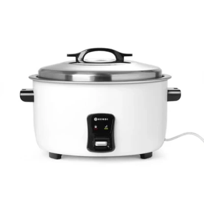 Abbildung von HENDI Reiskocher, Warmhaltefunktion, 50 Tassen Trockenreis, Messbecher und Reislöffel, 230V, 2900W, ø495x(H)365mm, Aluminium, 10L