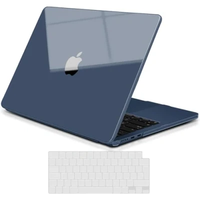 Abbildung von TECOOL Premium Hülle Schutzhülle für MacBook Air 13.6 Zoll M3 M2 2024 A3113 2022 A2681, [Extrem Dünn u. Leicht] Hartschale Case EU TPU Tastaturschutz, Glänzend Mitternachtsblau