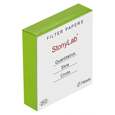 Abbildung von stonylab Quantitatives Filterpapier Labor, 100er Pack Zellulose Filterpapierkreise mit Langsamer Durchflussrate und 10 Mikrometer Partikelretention, 74 mm Durchmesser