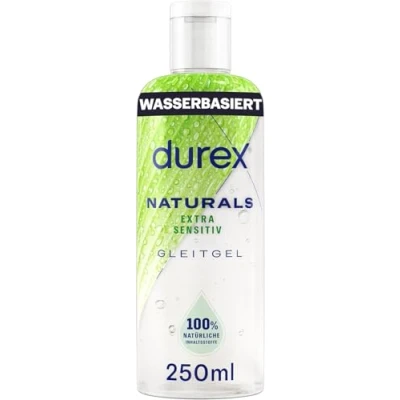 Abbildung von Durex Naturals Extra Sensitive Gleitgel aus 100 % natürlichen Inhaltsstoffen mit Aloe Vera Extrakt Gleitmittel auf Wasserbasis angenehmer Textur Intim Balance Formel &amp; pH freundlich 250 ml