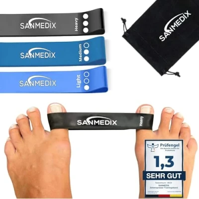 Abbildung von Sanmedix Hallux Valgus Zehenspreizer Trainingsband für den Zeh Korrektur Set Damen und Herren zur Schmerzlinderung von Ballenzehen