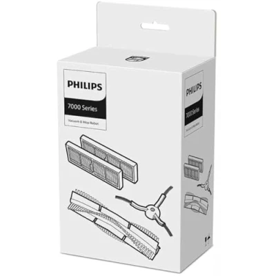 Abbildung von PHILIPS Homerun 7000 Saug und Wischroboter Ersatzteilset. 2 Abwaschbare Filter, 1 Kehrwalze Seitenbürste. Für: XU7100/01, XU7100/02, XU7000/01, XU7000/02. (XV1473/00)