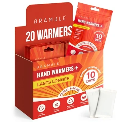Abbildung von BRAMBLE 20 Handwärmer Wiederverwendbar (10 Doppelpackungen, 8 Stunden Wärme über 10 Tage) Taschenwärmer Wärmepads für Golf, Wandern, Sport