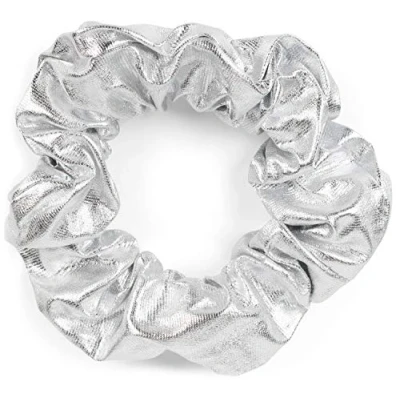Abbildung von styleBREAKER Damen Metallic XXL Haargummi im Retro Style, elastisch, Scrunchie, Zopfgummi, Haarband 04027003, Farbe:Silber