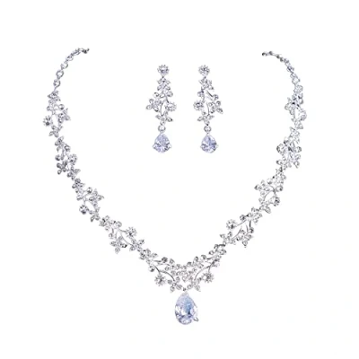 Abbildung von Brautschmuck Set Silber Hochzeit Schmuck für Damen Braut Halskette und Ohrringe Zirkonia Anhänger Schmuckset Frauen Mädchen