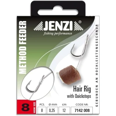Abbildung von JENZI Method Feeder Hair Rig mit Quickstop, Länge 12,0 cm Ø 0,25mm # 8