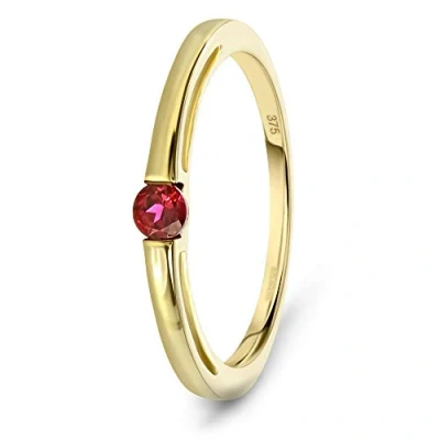 Abbildung von MIORE Schmuck Damen Verlobungsring mit Edelstein/Geburtsstein Rubin in rot Ring aus Gelbgold 9 Karat/ 375 Gold