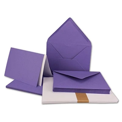 Abbildung von 25x Faltkarten SET DIN A6/C6 mit Brief Umschlägen in Violett inklusive Einleger 14,8 x 10,5 cm Premium Qualität FarbenFroh
