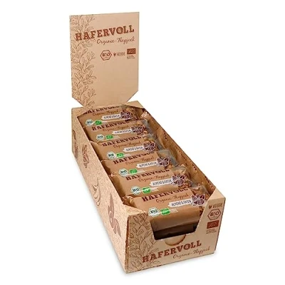 Abbildung von HAFERVOLL Organic Flapjack Almond &amp; Raisin, 18 x 60 g Müsliriegel Bio zertifiziert, mit Honig ohne Zusatz von Zucker, Hafer, im Ofen gebacken