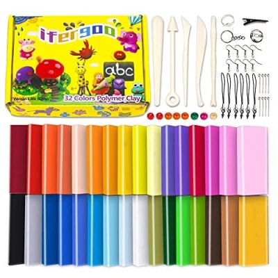 Abbildung von Kinder knete Backen Polymer Ton set Clay gehören 32 Block Modelliermasse und Skulptur Werkzeug kit,DIY fit Junge Mädchen für Weihnachten Geburtstagsgeschenke.