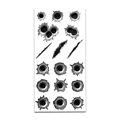 Abbildung von Einschuss Löcher Sticker Set I Bullet Holes und Kratzer als Auto Aufkleber, für Roller Moped Motorrad Helm Laptop Smartphone schwarz grau kfz_004