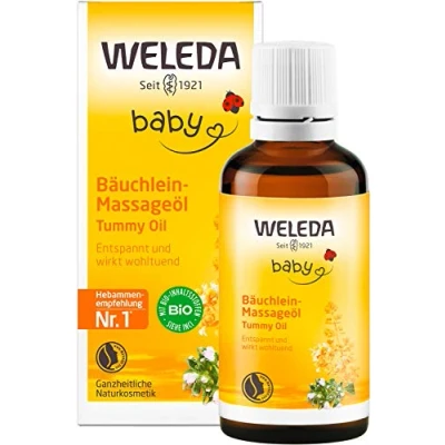 Abbildung von WELEDA Bio Baby Calendula Bäuchlein Massageöl veganes Naturkosmetik Babyöl / Körperöl hilft Babys &amp; Kindern bei Blähungen. Natürliche ätherische Öle fördert die Verdauung entspannen (1x 50ml)