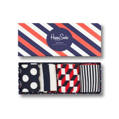 Abbildung von Happy Socks 4 Pack Stripe Box, farbenfrohe und fröhliche, Socken für Männer Frauen, Blau Rot Weiß (36 40)