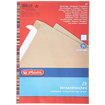Abbildung von Herlitz Versandtasche C4 90 g Haftklebend, Recyclingpapier, blauer Engel, 25 er Packung, eingeschweißt, braun