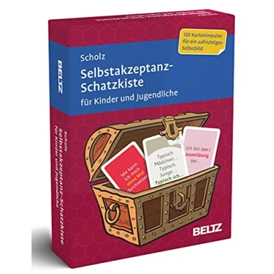 Abbildung von Selbstakzeptanz Schatzkiste für Kinder und Jugendliche: 120 Karten mit 20 seitigem Booklet in stabiler Box, Kartenformat 5,9 x 9,2 cm (Beltz Therapiekarten)