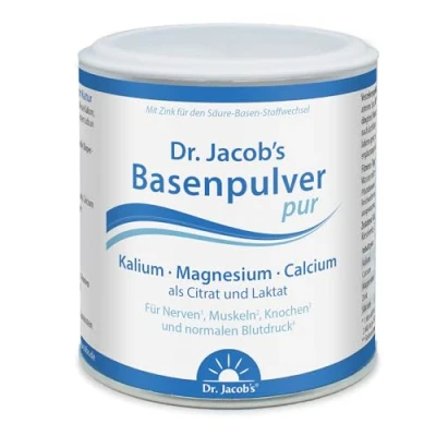 Abbildung von Dr. Jacob’s Basenpulver pur, 200 g Dose I Kalium, Magnesium, Calcium, Zink als Citrat und Laktat Gezielter Mineralstoff Basen Ausgleich* 36 Portionen