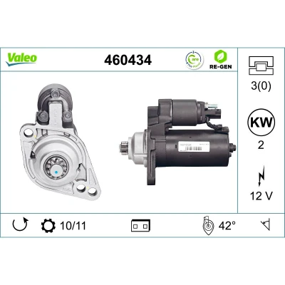 Abbildung von VALEO 460434 Anlasser 12 2 VOLKSWAGEN: Golf 4, Transporter 5, 5 Bus, SKODA: Fabia 1 Combi, Superb II Estate, I Saloon