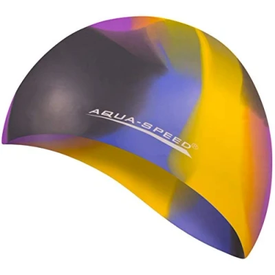 Abbildung von Aqua Speed Bunt Schwimmhaube + Kleines Mikrofaserhandtuch Damen &amp; Herren Bademütze wasserdicht Badehaube für Kinder Erwachsene Schwimmmütze Triathlon Silikonbadekappe 49. / 46