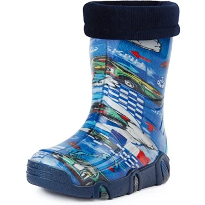 Abbildung von Ladeheid Kinder Mädchen Jungen Gummistiefel gefüttert Swk 05 (Blau Auto, 29/30 EU)