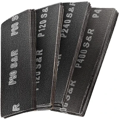 Abbildung von S&amp;R Trockenbau Schleifgitter Set, 40 Gitterleinen Schleifblätter (je 10 x P80, P120, P220, P400), 280 93 mm, robustes Siliziumkarbid Korn, ideal für Rigips, Holz, Metall