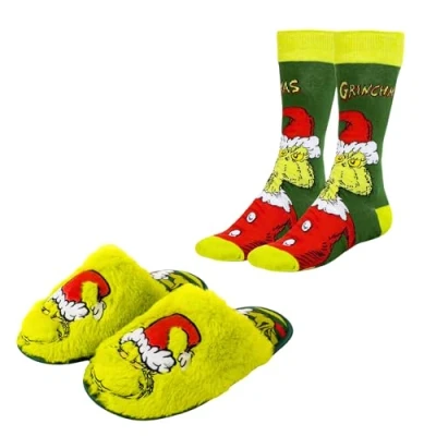 Abbildung von The Grinch Hausschuhe für Damen und Herren, Socken als Geschenk Erwachsene, Größe EU 44/45 Mehrfarbig